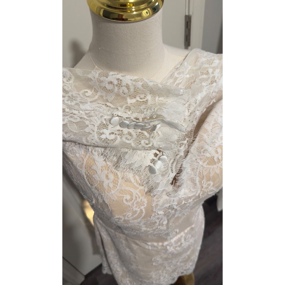 White Lace Off Shoulder Corset Back Mini Dress Gla Party Sexy Wedding Rehearsal - Picture 7 of 10